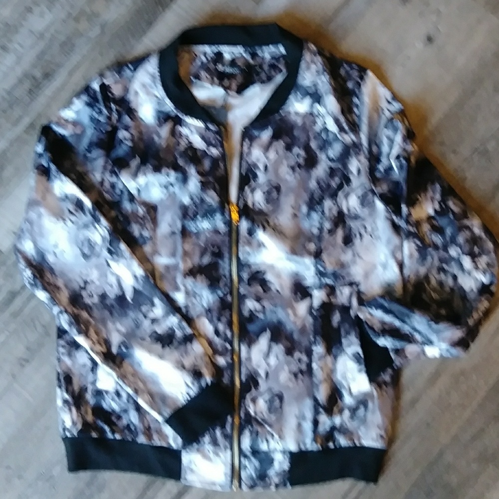 Silky Shiny Blue Black Gray & Silver zip up jacket